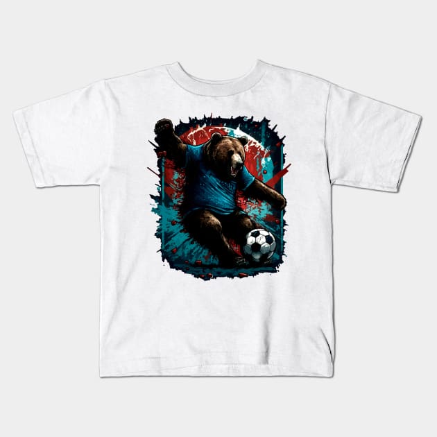 Grizzly Bear Sports Player Soccer Futball Football - Graphiti Art Graphic Trendy Holiday Gift Kids T-Shirt by MaystarUniverse